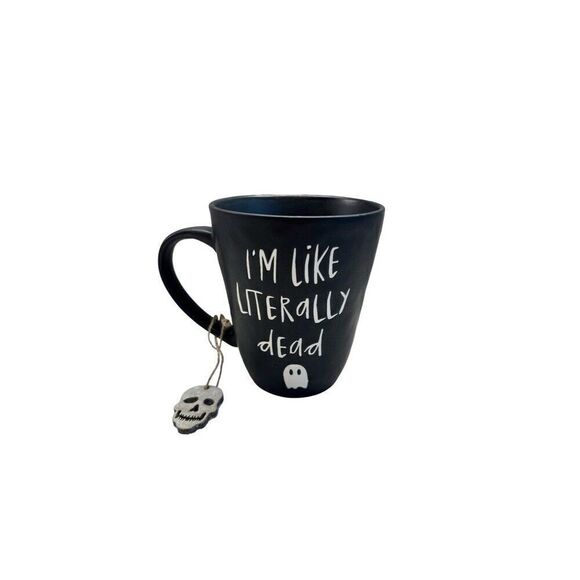 Prima Mug Ceramic Coffee Designs I'm Literally Dead Black ghost halloween - Picture 2 of 3